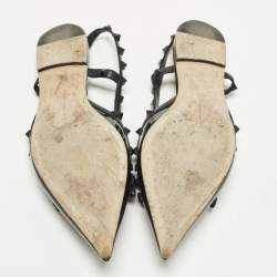 Pre Owned Valentino Rockstud Size 39.5 Black Leather and Patent Leather Slingback Flats 
