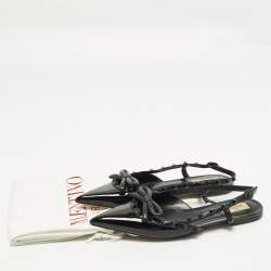 Pre Owned Valentino Rockstud Size 39.5 Black Leather and Patent Leather Slingback Flats 