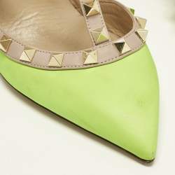 Pre Owned Valentino Rockstud Size 36.5 Green/Dusty Pink  Leather Pumps