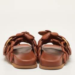 Pre Owned حذاء سلايدز فالنتينو فلات جلد بني نسخة روز 03 مقاس 37
