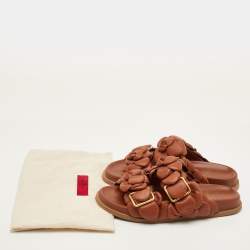 Pre Owned حذاء سلايدز فالنتينو فلات جلد بني نسخة روز 03 مقاس 37