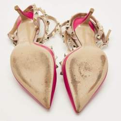 مملوكة مسبقًا حذاء كعب عالي فالنتينو جلد وردي فاتح مرصع بإبزيم عند الكاحل مقاس 38.5