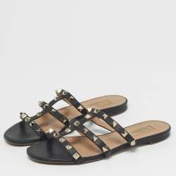 Pre Owned Valentino Rockstud Size 36 Black Leather Flat Slide