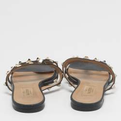 Pre Owned Valentino Rockstud Size 36 Black Leather Flat Slide