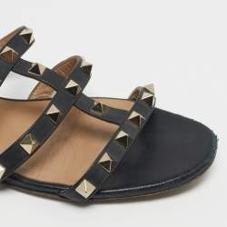 Pre Owned Valentino Rockstud Size 36 Black Leather Flat Slide