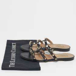 Pre Owned Valentino Rockstud Size 36 Black Leather Flat Slide