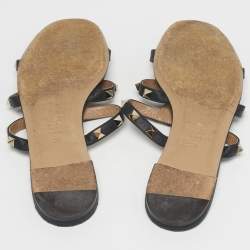 Pre Owned Valentino Rockstud Size 36 Black Leather Flat Slide