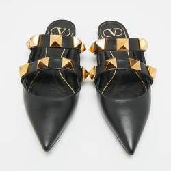 Pre Owned حذاء مولز فالنتينو فلات رومان جلد عنابي مرصع مقاس 38