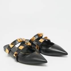 Pre Owned حذاء مولز فالنتينو فلات رومان جلد عنابي مرصع مقاس 38