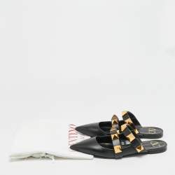 Pre Owned حذاء مولز فالنتينو فلات رومان جلد عنابي مرصع مقاس 38