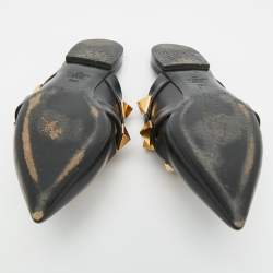 Pre Owned حذاء مولز فالنتينو فلات رومان جلد عنابي مرصع مقاس 38