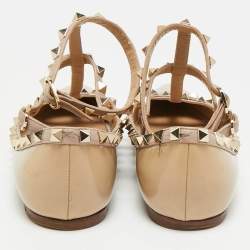 Pre Owned Valentino Rockstud Size 37 Beige Leather and Patent Leather Ballet Flats
