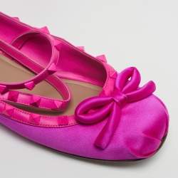 مملوكة مسبقًا أحذية باليرينا فالنتينو جلد وردي وستان مع فيونكة على الكاحل مقاس 39.5