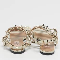 Pre Owned صندل فالنتينو مطاطي بيج سير كاحل مسطح مرصع روكستد مقاس 38