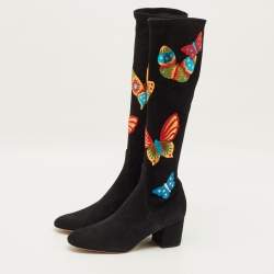 Pre Owned حذاء بوت فالتنينو جلد أحمر بطول الركبة مقاس 40