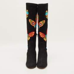 Pre Owned حذاء بوت فالتنينو جلد أحمر بطول الركبة مقاس 40