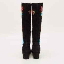 Pre Owned حذاء بوت فالتنينو جلد أحمر بطول الركبة مقاس 40