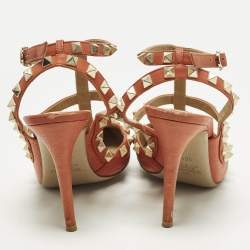 مملوكة مسبقًا حذاء كعب عالي فالنتينو روكستد جلد أحمر داكن بحزام للكاحل مقاس 41