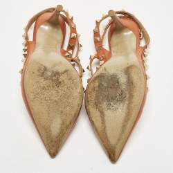 مملوكة مسبقًا حذاء كعب عالي فالنتينو روكستد جلد أحمر داكن بحزام للكاحل مقاس 41