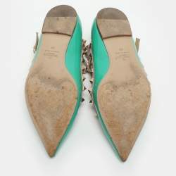 مملوكة مسبقًا حذاء باليرينا فلات فالنتينو روكستد جلد وبرنيق أخضر/بيج مقاس 39