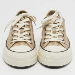 مملوكة مسبقًا Valentino Iconographe Size 38 Beige Canvas and Leather Lace Up Sneakers
