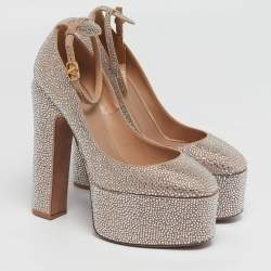 مملوكة مسبقًا Valentino Tan-Go Size 40.5 Beige Suede Crystal Embellished Platform Pumps
