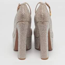 مملوكة مسبقًا Valentino Tan-Go Size 40.5 Beige Suede Crystal Embellished Platform Pumps
