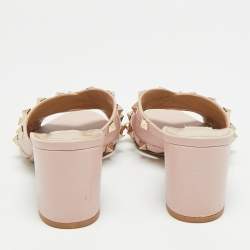 Pre Owned Valentino Rockstud Size 36 Pink Leather Criss Cross Block Heel Slide Sandals