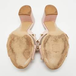Pre Owned Valentino Rockstud Size 36 Pink Leather Criss Cross Block Heel Slide Sandals