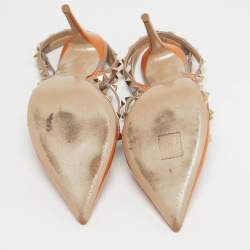 مملوكة مسبقًا Valentino Rockstud Size 39 Beige/Orange Leather and Patent Ankle Strap Pumps