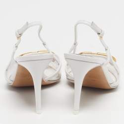 Pre Owned Valentino VLogo Size 38 White/Transparent Leather and PVC Slingback Pumps