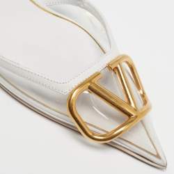 Pre Owned Valentino VLogo Size 38 White/Transparent Leather and PVC Slingback Pumps