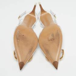 Pre Owned Valentino VLogo Size 38 White/Transparent Leather and PVC Slingback Pumps