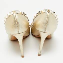 Pre Owned حذاء كعب عالي فالنتينو مقدمة مدببة روكستد جلد ذهبي معدني مقاس 38