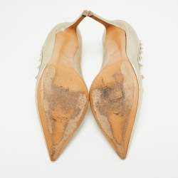 Pre Owned حذاء كعب عالي فالنتينو مقدمة مدببة روكستد جلد ذهبي معدني مقاس 38