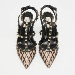 Pre Owned Valentino Rockstud Size 39 Black Leather Ankle Strap Pumps