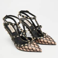 Pre Owned Valentino Rockstud Size 39 Black Leather Ankle Strap Pumps