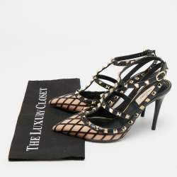 Pre Owned Valentino Rockstud Size 39 Black Leather Ankle Strap Pumps