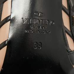 Pre Owned Valentino Rockstud Size 39 Black Leather Ankle Strap Pumps