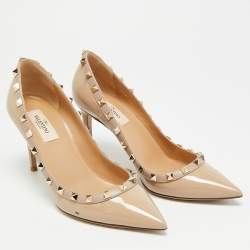 Pre Owned حذاء كعب عالي فالنتينو روكستد جلد بيج وبراءة اختراع مقاس 38