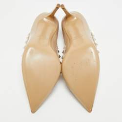 Pre Owned حذاء كعب عالي فالنتينو روكستد جلد بيج وبراءة اختراع مقاس 38