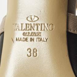 Pre Owned Valentino Rockstud Size 38 Black Leather Ankle Strap Open Teo Pumps