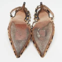 مملوكة مسبقًا حذاء كعب عالي فالنتينو جلد شعر عجل متعدد الألوان روكستد بحزام للكاحل مقاس 37.5