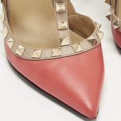 مملوكة مسبقًا Valentino Rockstud Size 36 Red/Beige Leather Caged Ankle Strap Pumps