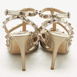 Pre Owned حذاء كعب عالي فالنتينو روكستود جلد بيج بحزام للكاحل مقاس 39.5