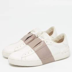 Pre Owned Valentino Rockstud Size 40 White/Beige Leather Low Top Sneakers