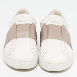 Pre Owned Valentino Rockstud Size 40 White/Beige Leather Low Top Sneakers