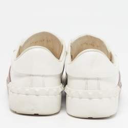 Pre Owned Valentino Rockstud Size 40 White/Beige Leather Low Top Sneakers