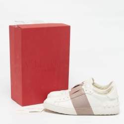 Pre Owned Valentino Rockstud Size 40 White/Beige Leather Low Top Sneakers