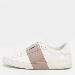 Pre Owned Valentino Rockstud Size 40 White/Beige Leather Low Top Sneakers